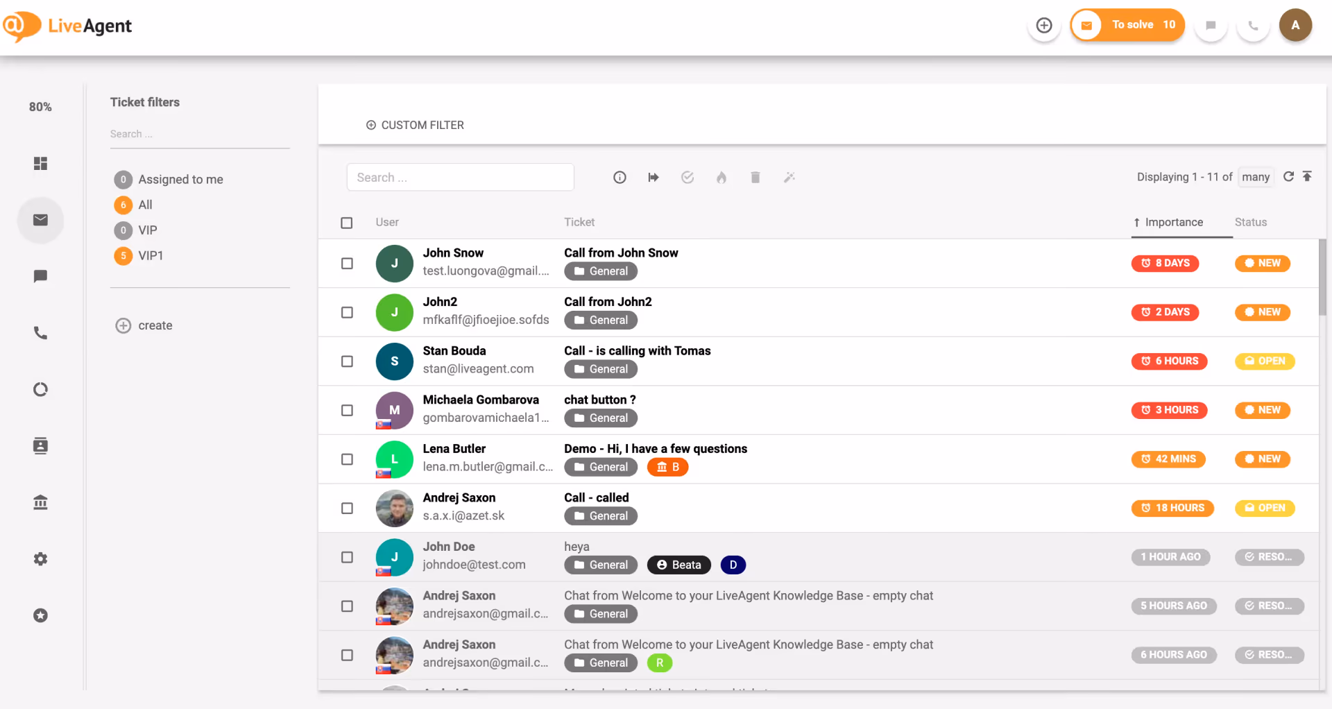 LiveAgent ticketing view with built-in call centre controls