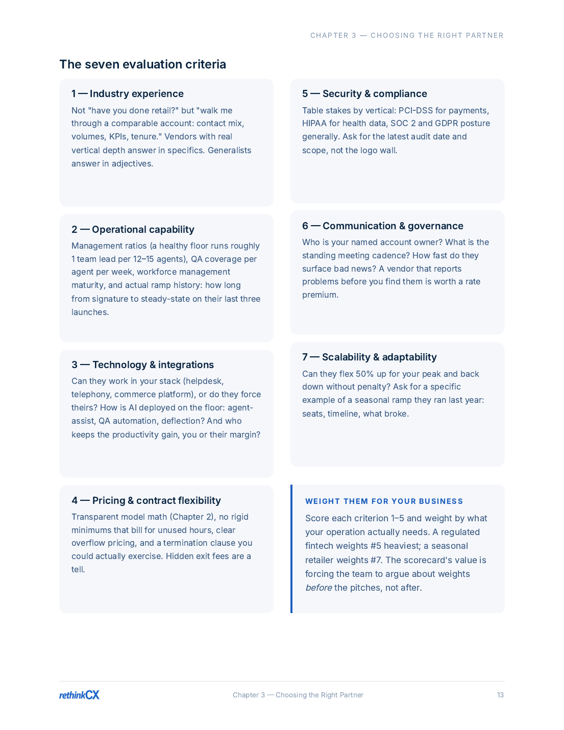 Playbook page 13: seven vendor evaluation criteria